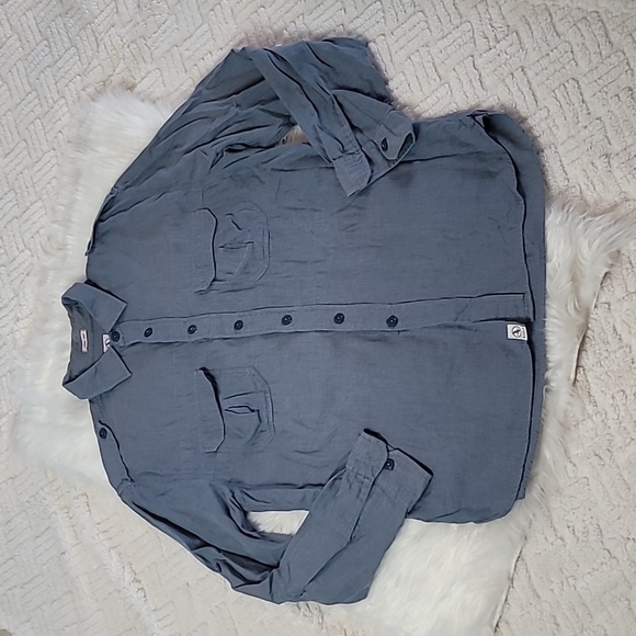 Aigle Blue Button Down Shirt Long Sleeve Utility Workwear 100% Cotton Large - Picture 2 of 6